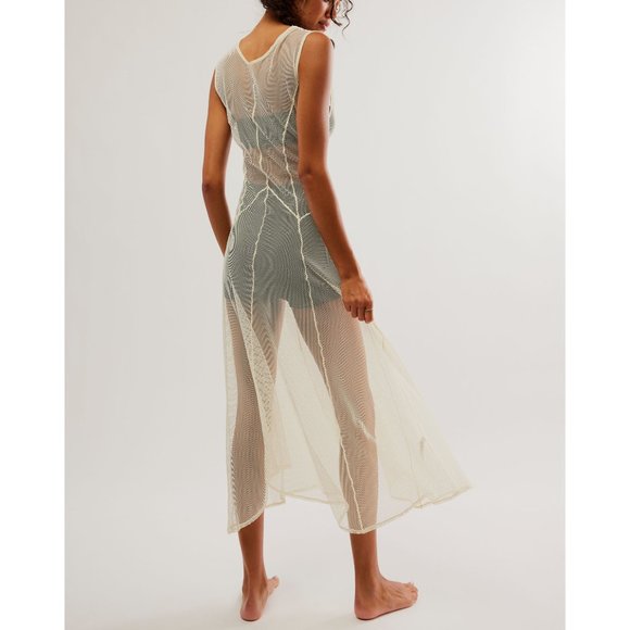 Free People Sheer Cream Chemise with Black Accents - Picture 2 of 7